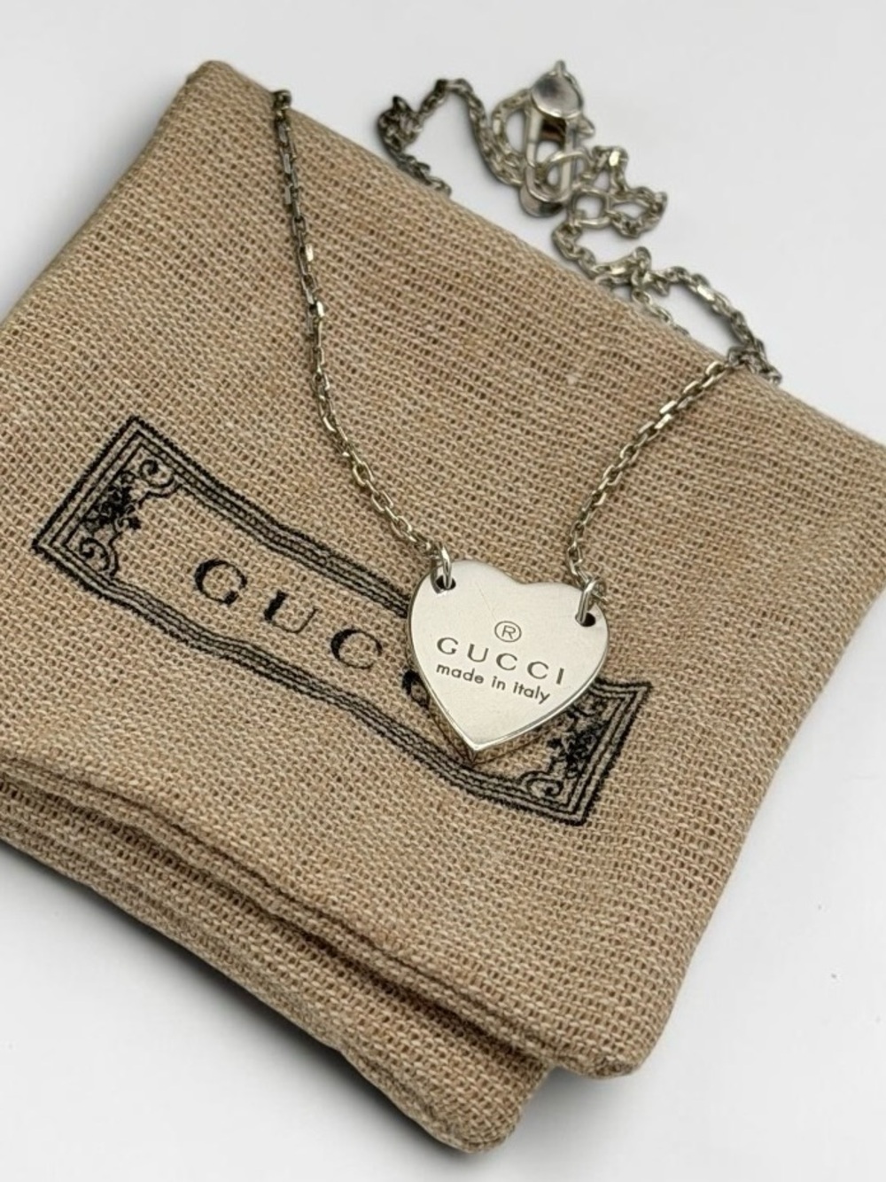 Gucci Silver Ag925 Heart Pendant Necklace - Made in Italy 18 in